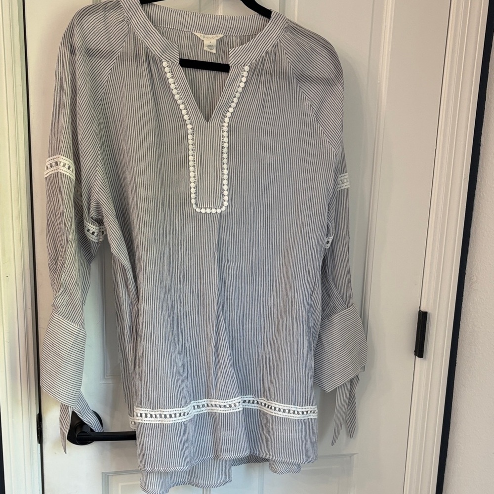 Caslon White and Gray Striped Tunic Top